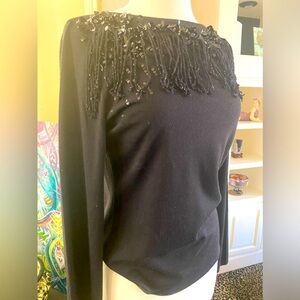 St John Black Beaded Fringe Sweater